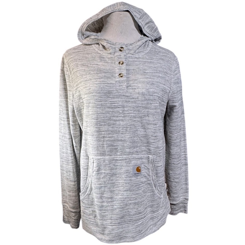 Carhartt Hoodie Unisex L Gray Slub Knit Henley Button Pullover Space Dye 103061